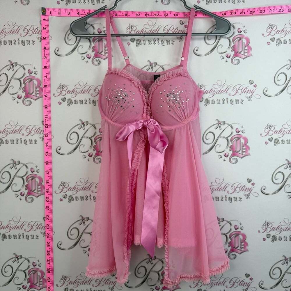 Victoria's Secret sexy little things Pink Rhinestone-Babydoll Chemise Satin Bow